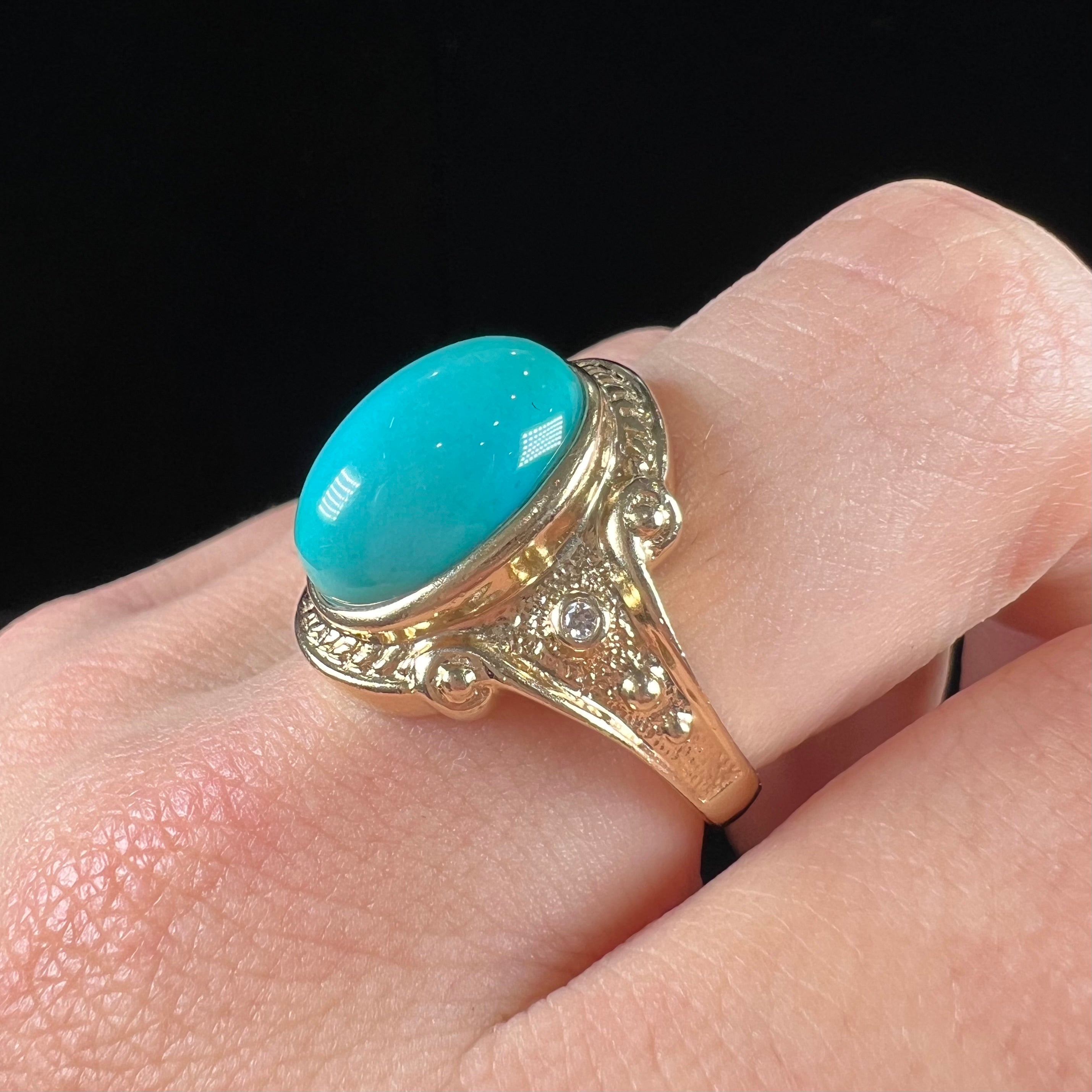 Sleeping Beauty Turquoise Classic Promise shops Ring Blue Turquoise Cabochon 14K Matte Finished Gold Wedding Ceremony Ring Valentine Proposal Ring