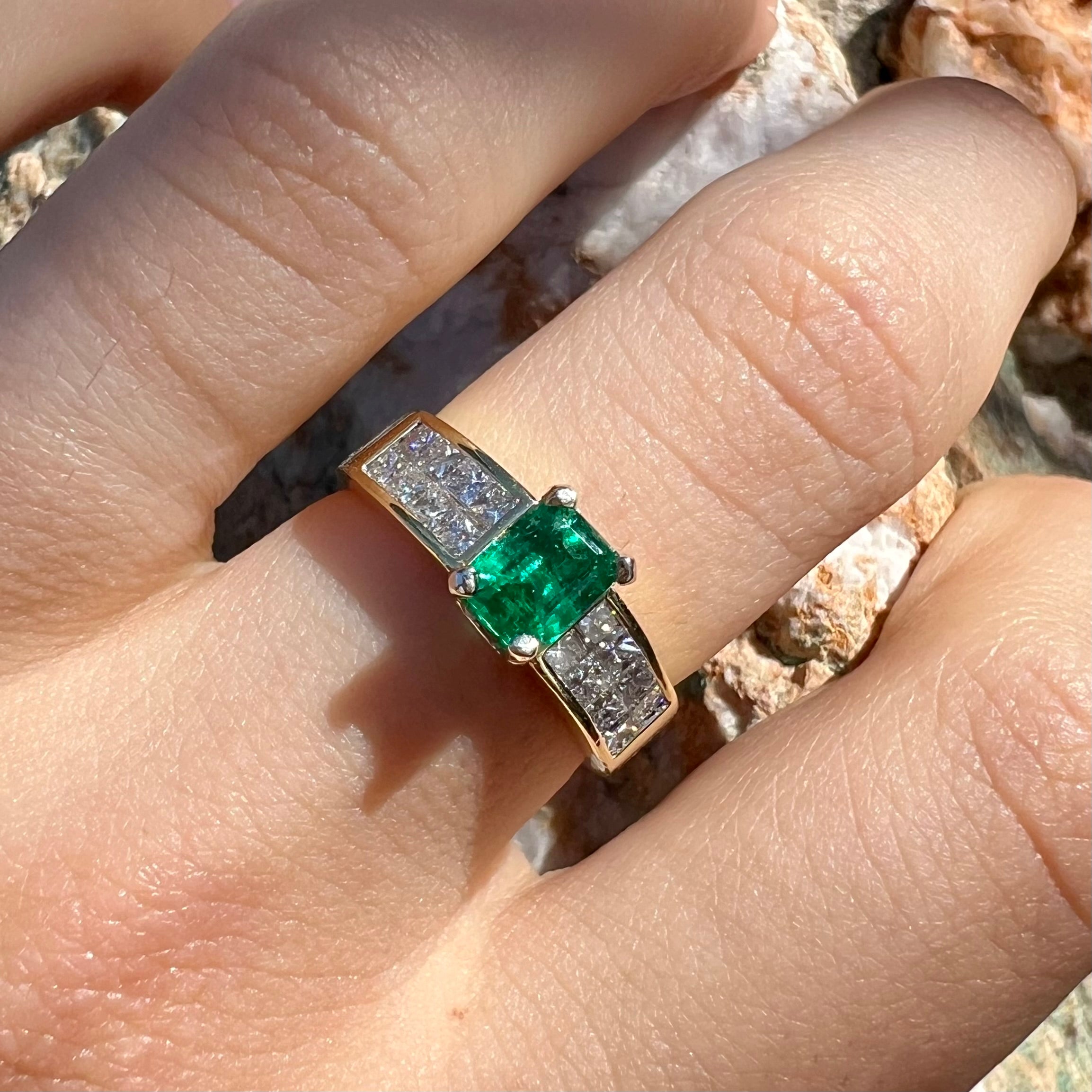 Emerald and princess cut deals diamond ring