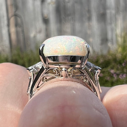 Patricia | 7.97ct Coober Pedy Opal & Diamond Ring in Platinum