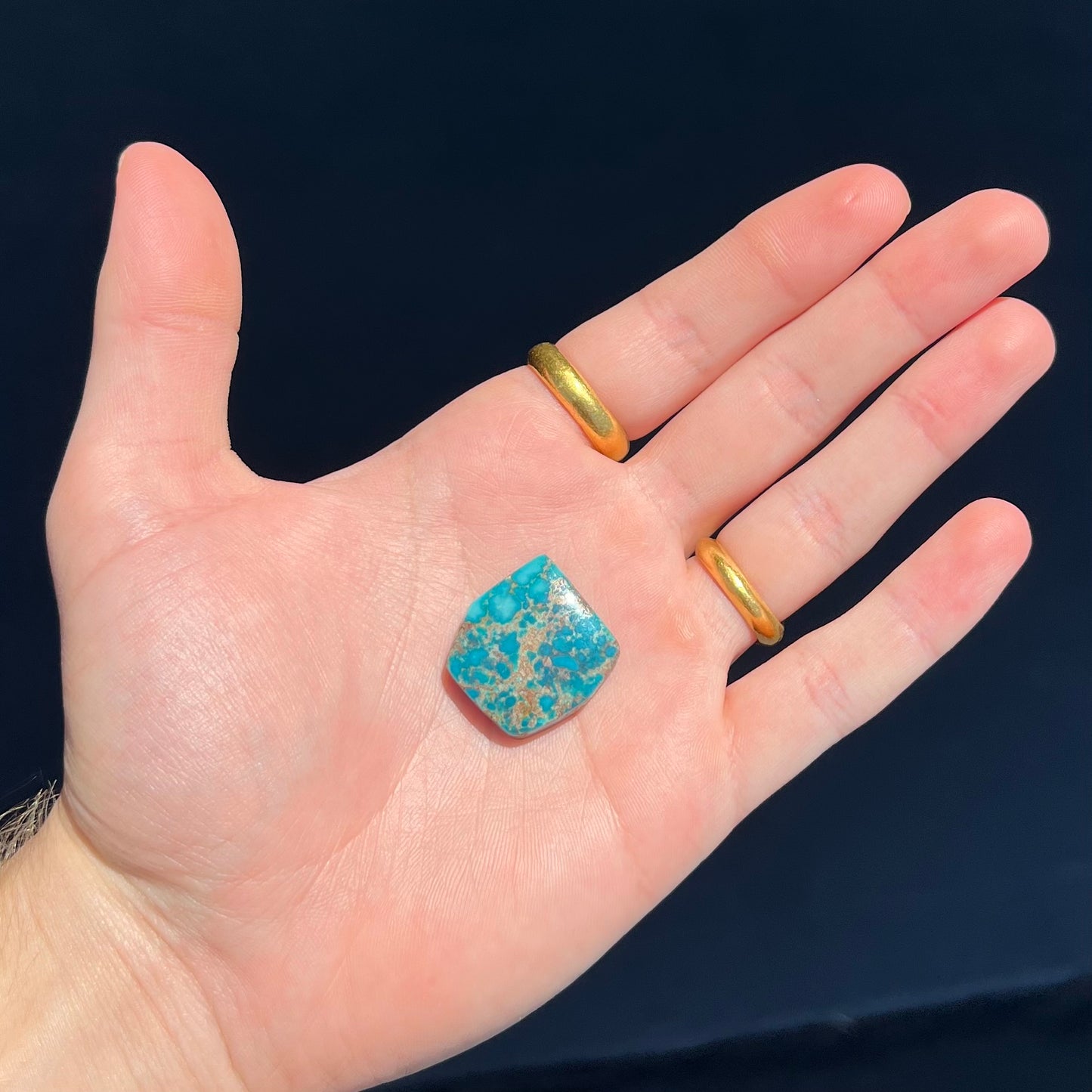 A loose turquoise stone from the Godber-Burnham mine in Lander County, Nevada.