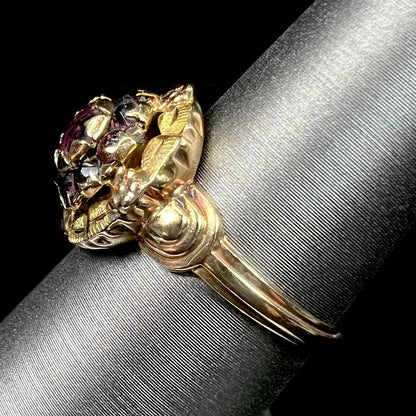 Art Nouveau Rhodolite Garnet Halo Ring in 10kt Gold | Antique, c.1920's