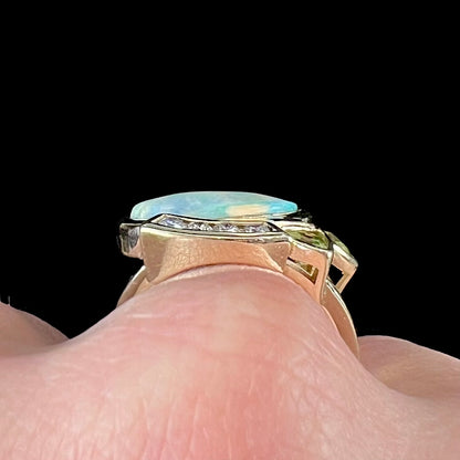 Dina | Custom Opalized Wood & Peridot Ring in 14kt Gold