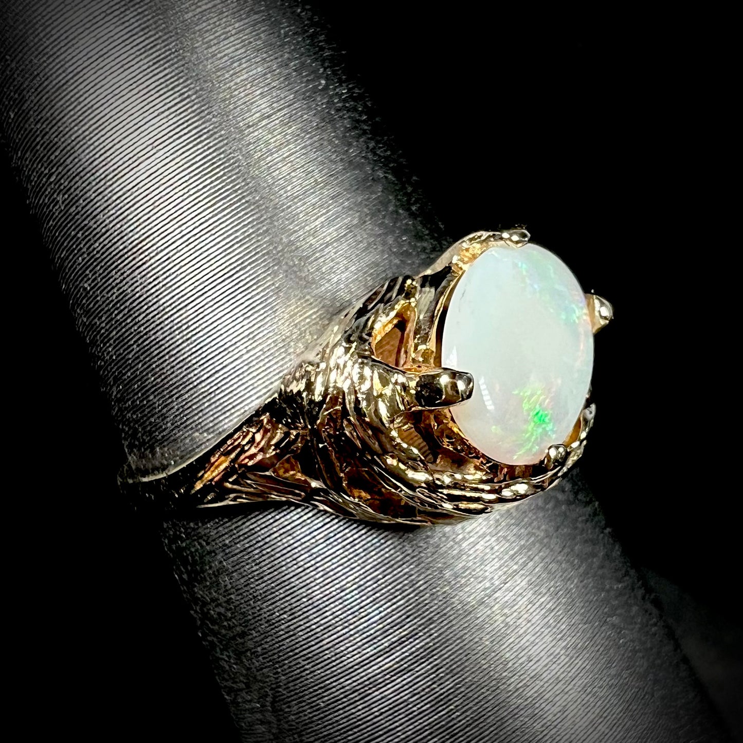 Mona | White Coober Pedy Opal Solitaire Ring in 14kt Gold