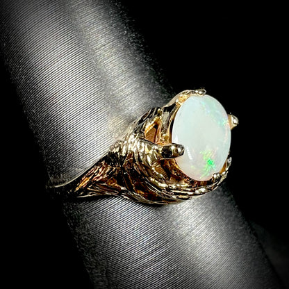 Mona | White Coober Pedy Opal Solitaire Ring in 14kt Gold