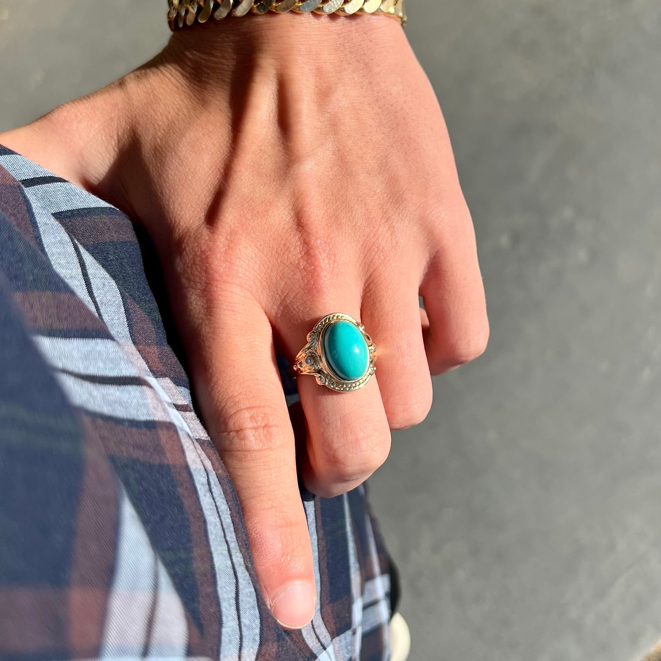 Sleeping Beauty Turquoise Classic outlet Promise Ring Blue Turquoise Cabochon 14K Matte Finished Gold Wedding Ceremony Ring Valentine Proposal Ring