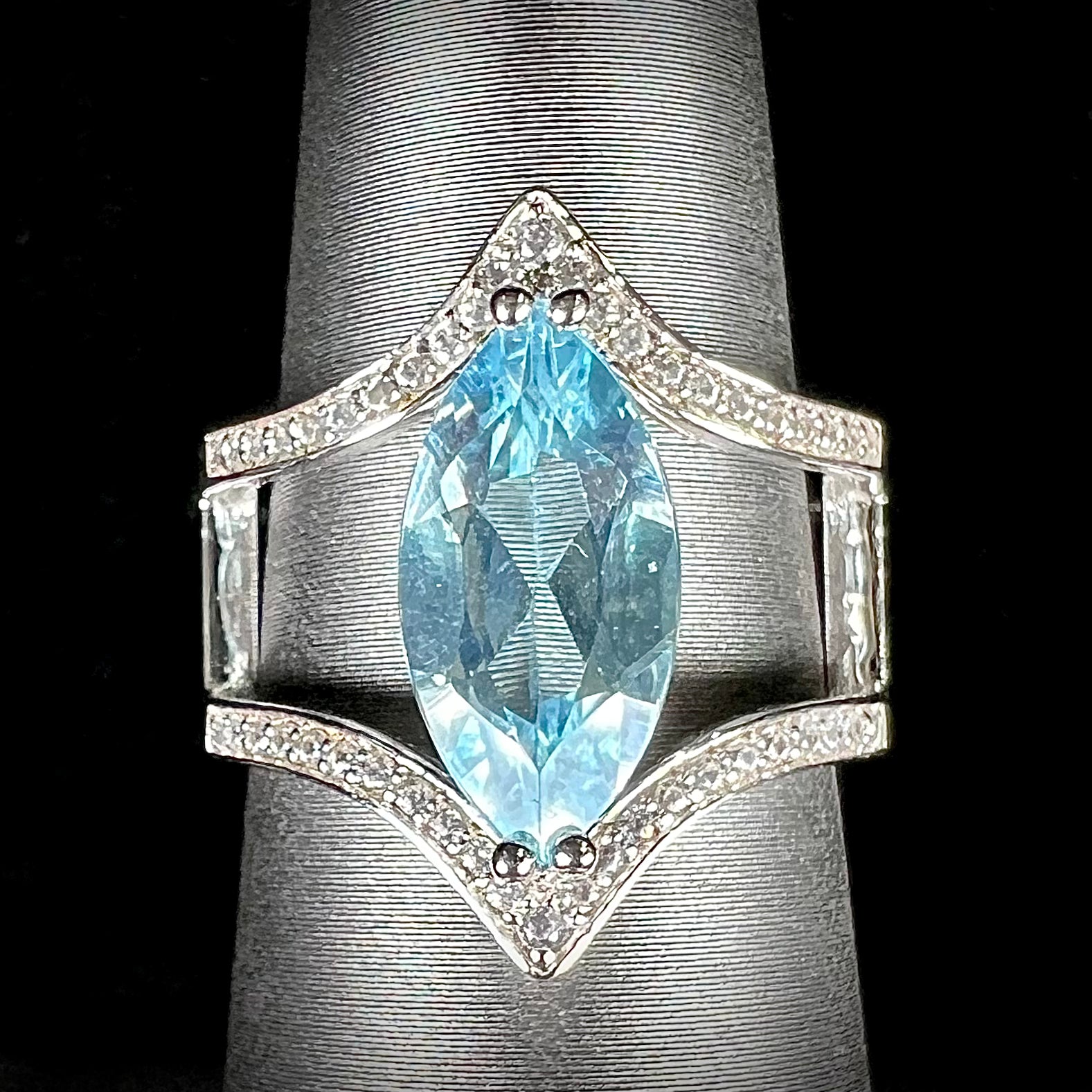 Sterling silver blue topaz cz shops ring