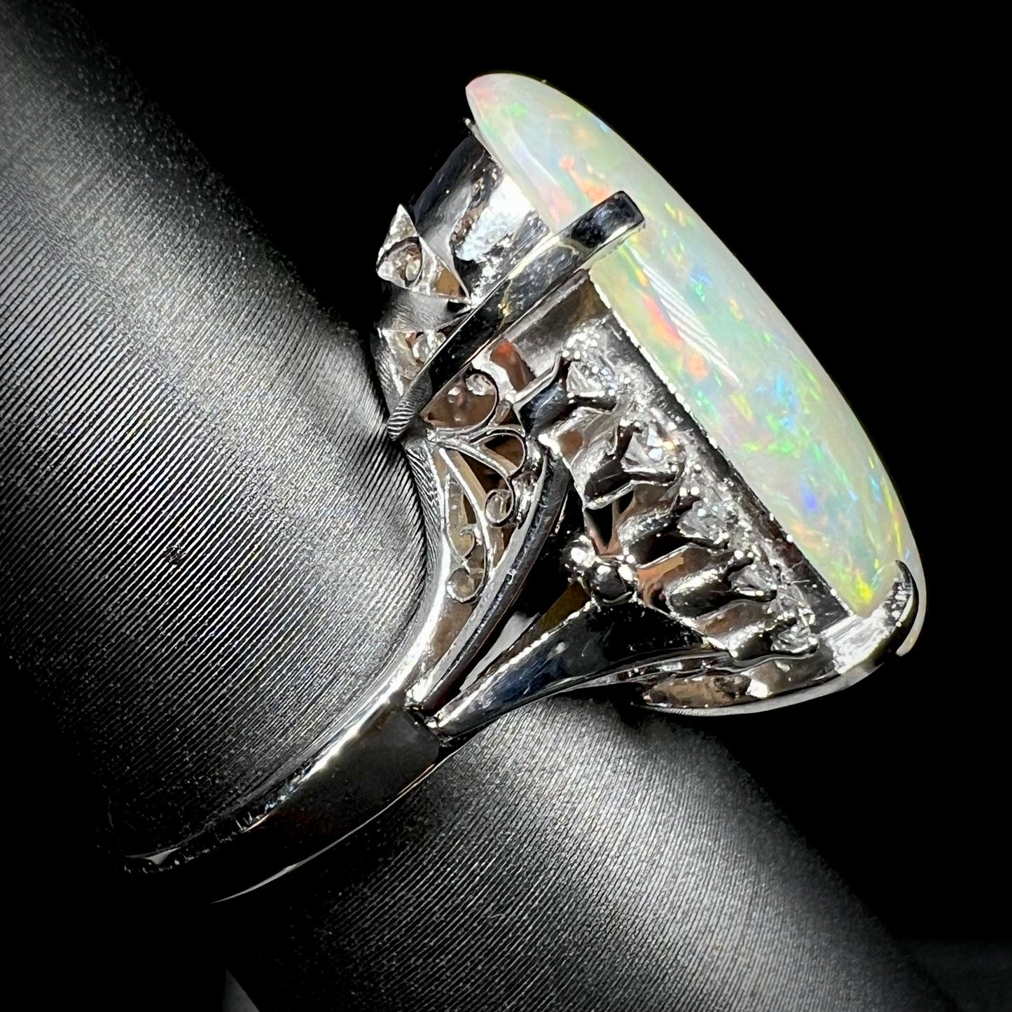 Princess Tsume | 6.44ct Coober Pedy Opal & Diamond Filigree Ring in Platinum