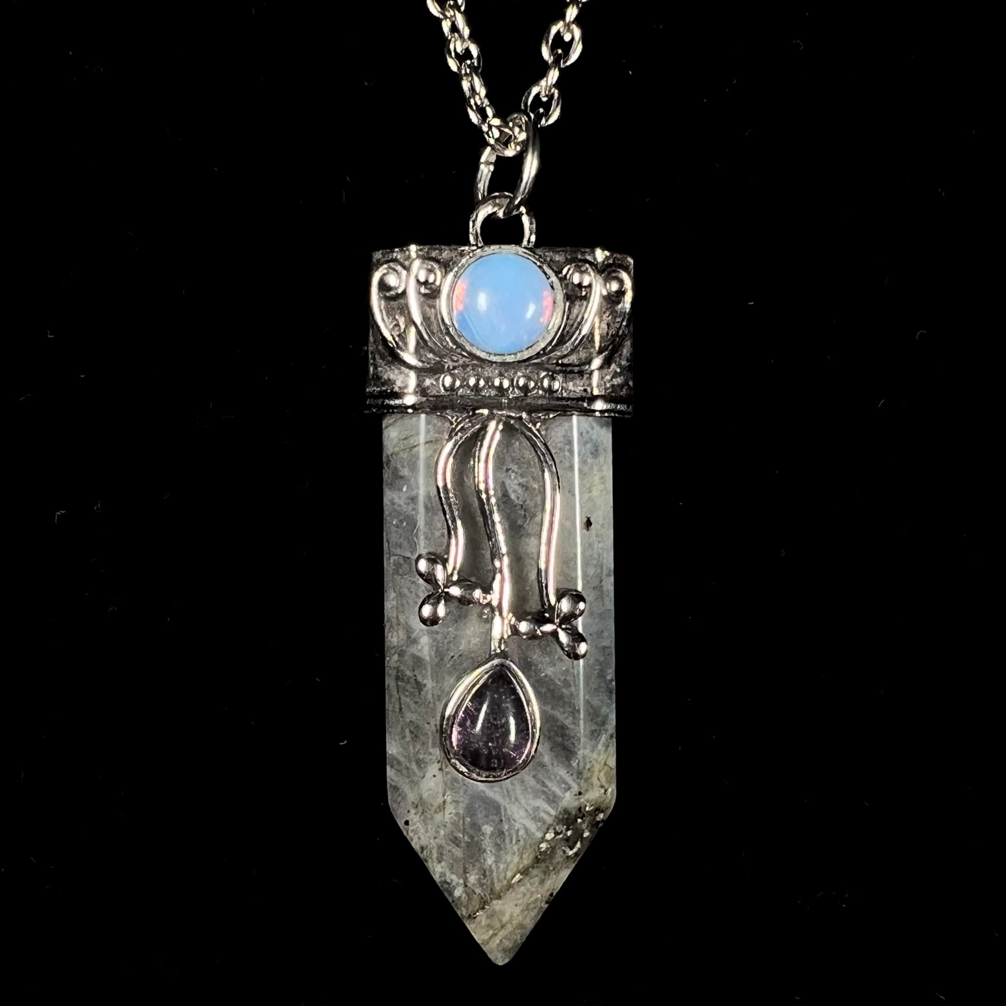 Labradorite & Opalite Necklace in Stainless Steel | Burton's