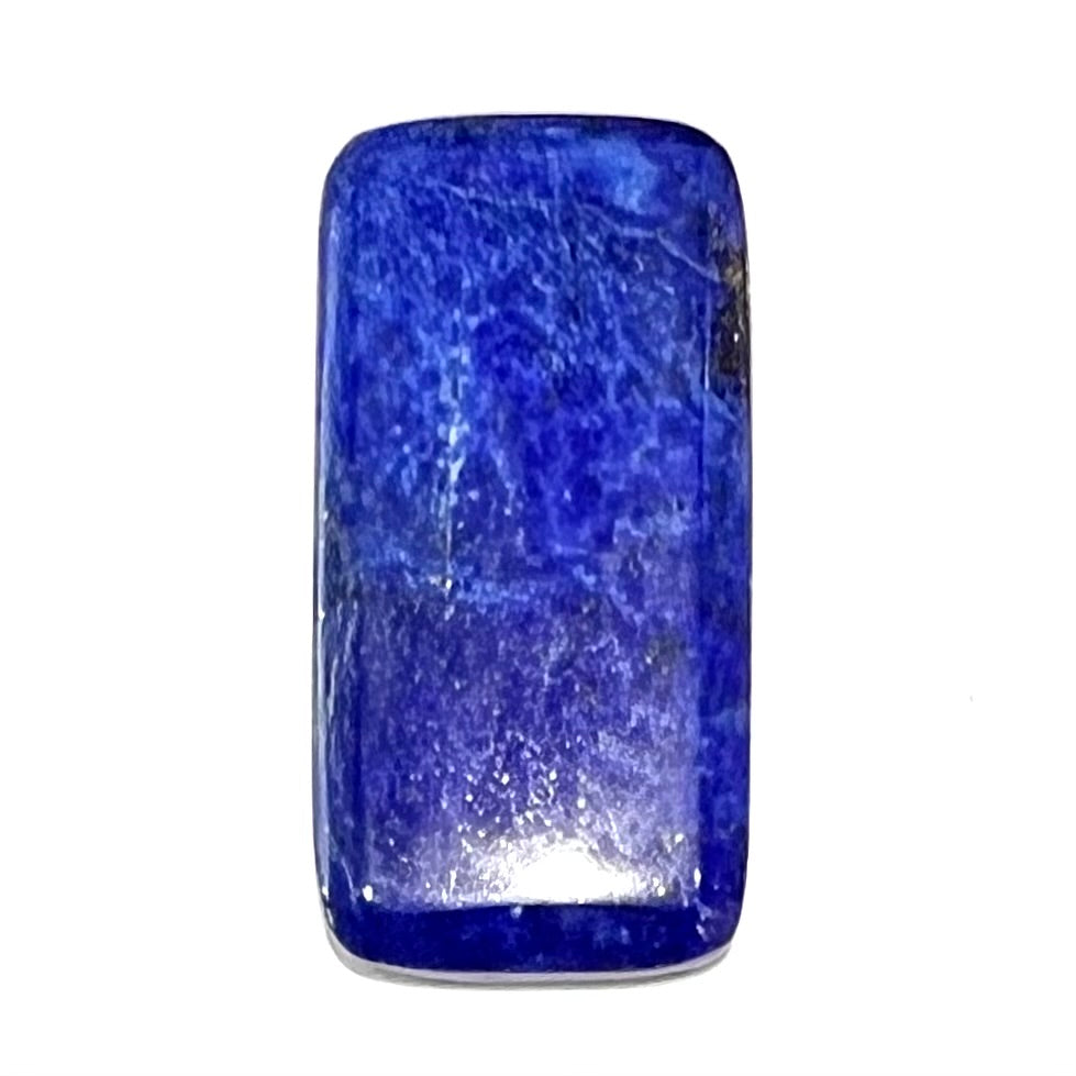 A loose, rectangle cabochon cut AA grade blue lapis lazuli stone.