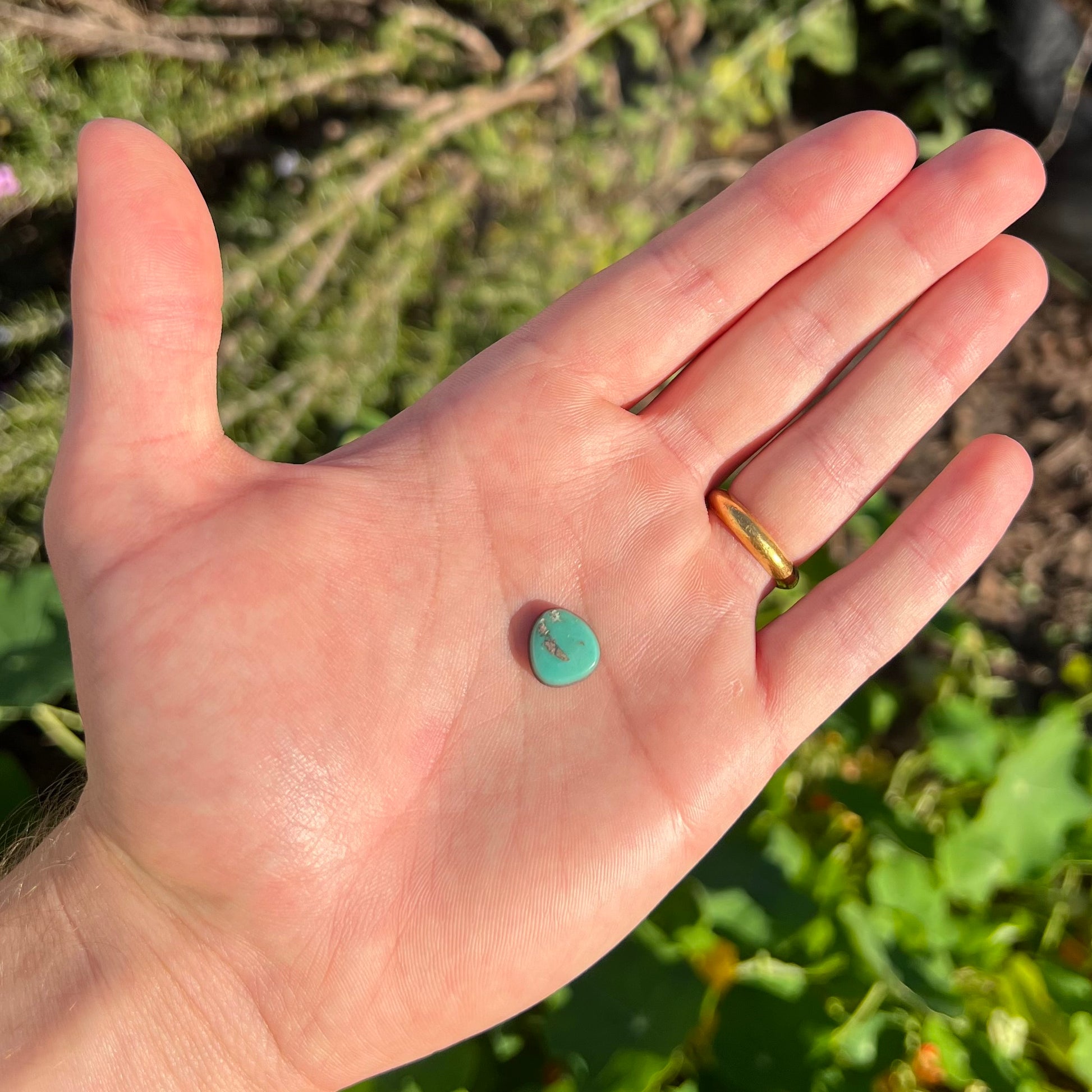 A pear shaped green turquoise stone from Royston Mining District in Nevada.