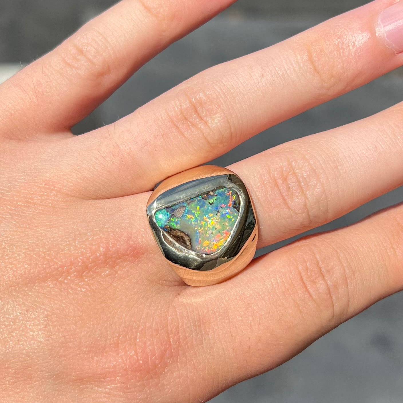 Mens boulder store opal ring