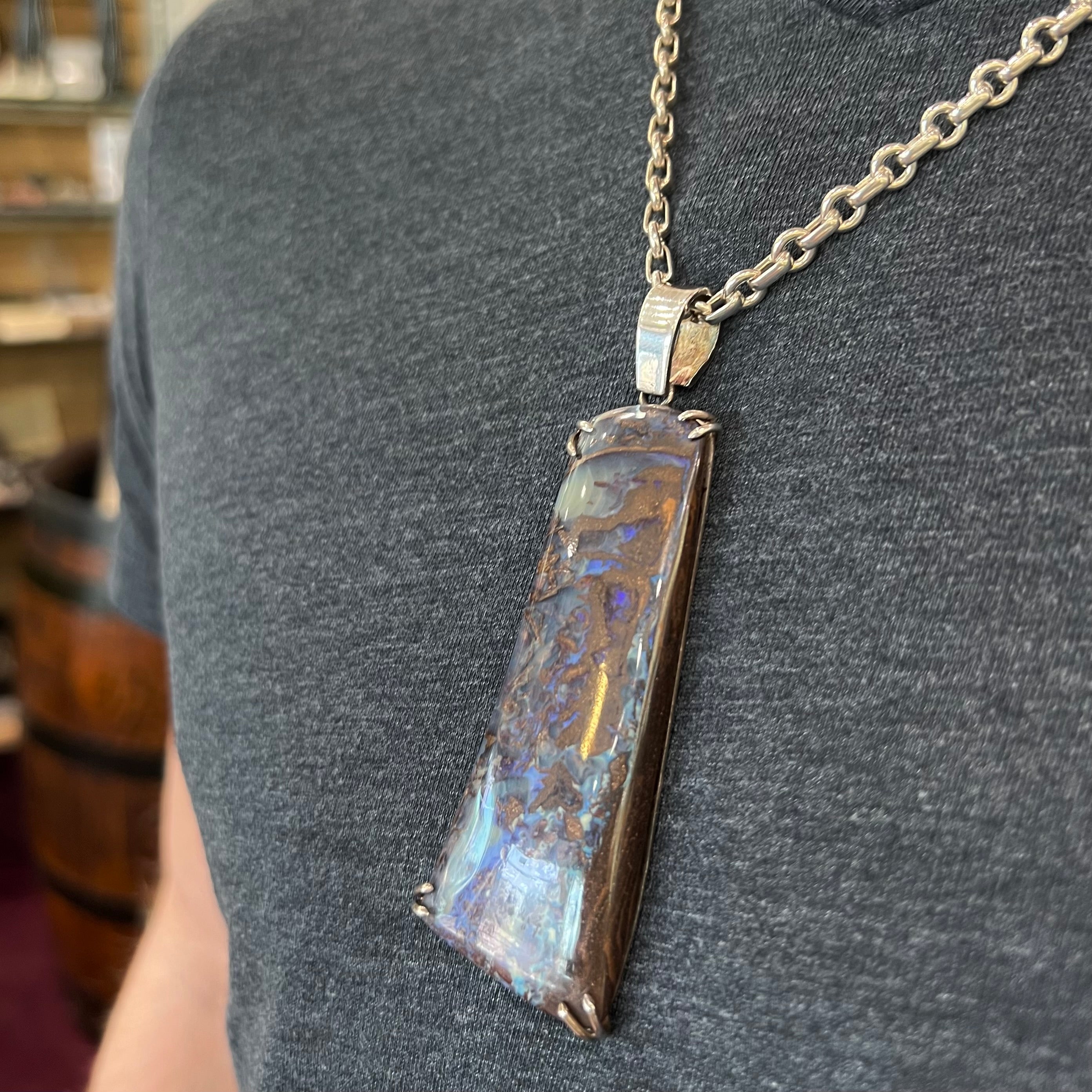Men's Natural Boulder Opal Pendant in Sterling Silver – Burton's Gems and  Opals