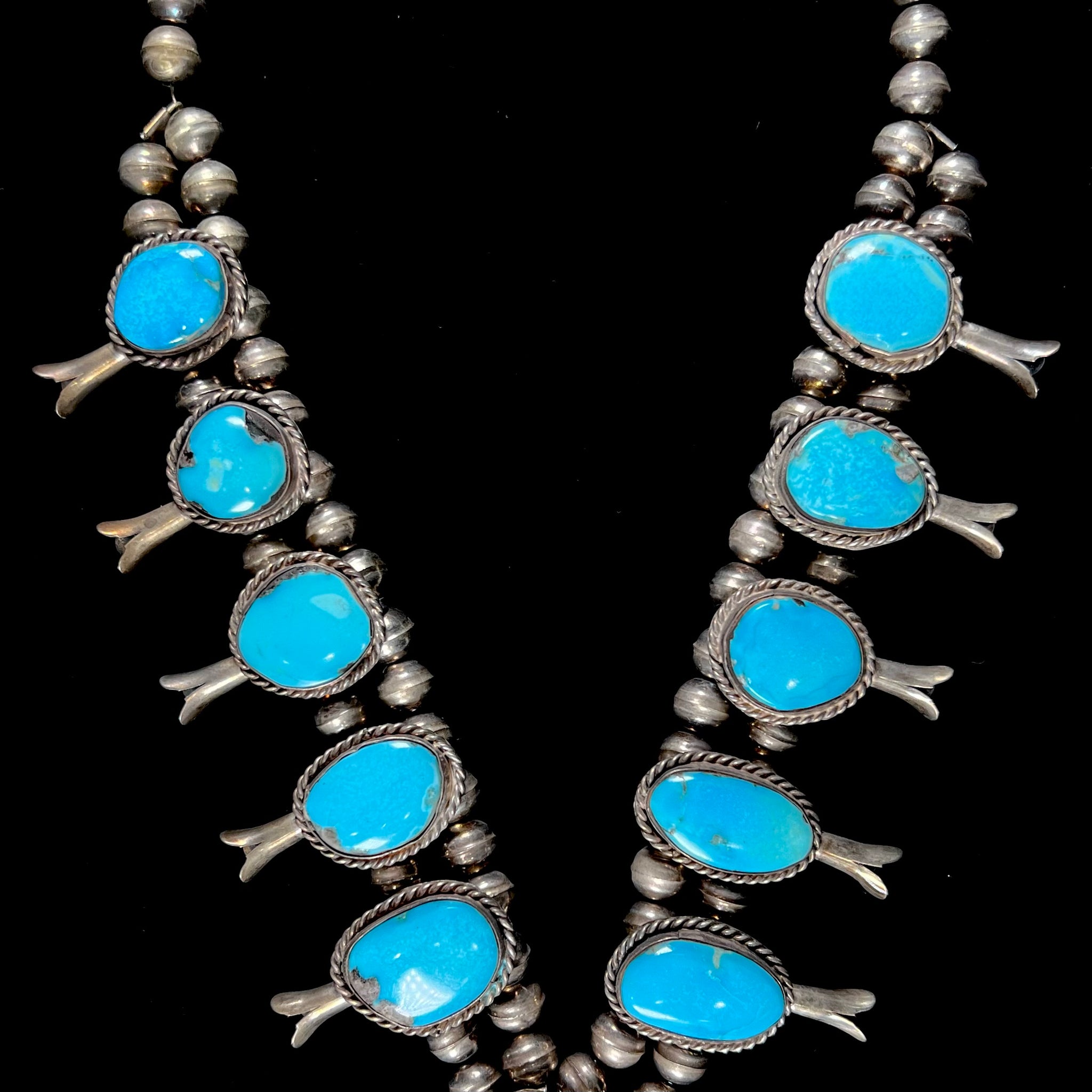 Navajo Morenci Turquoise Squash Blossom Necklace | Burton's – Burton's ...