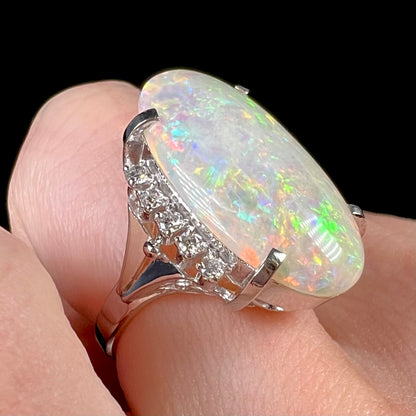 Princess Tsume | 6.44ct Coober Pedy Opal & Diamond Filigree Ring in Platinum