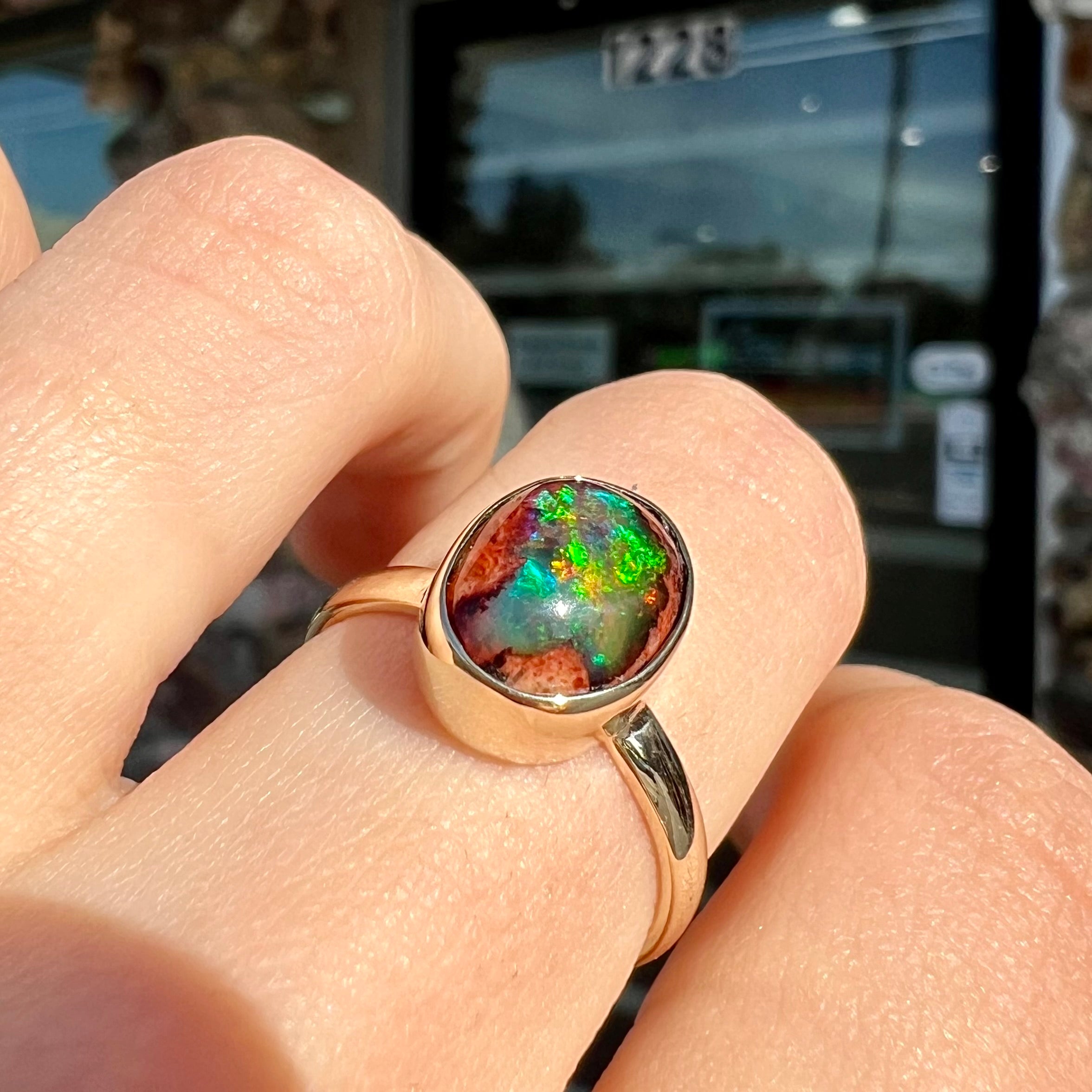 Black gold fire opal outlet ring