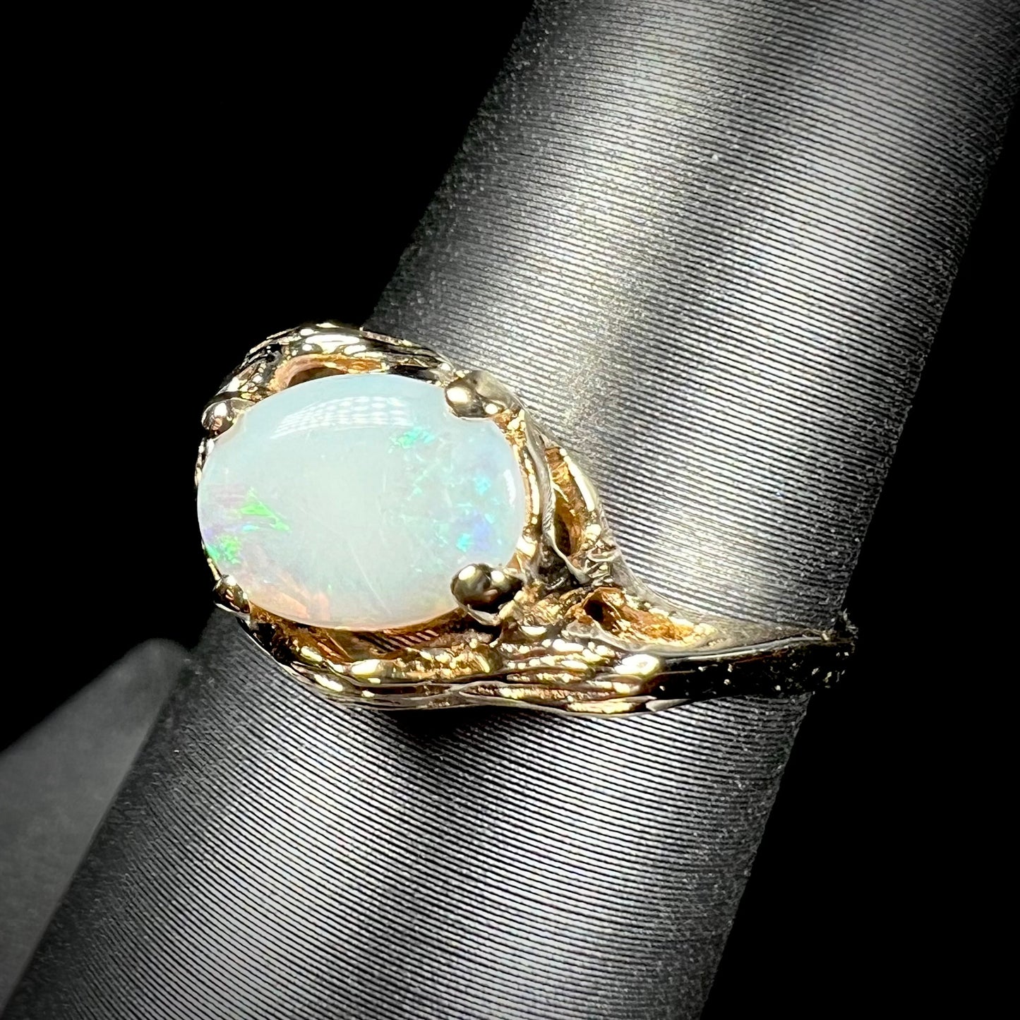 Mona | White Coober Pedy Opal Solitaire Ring in 14kt Gold