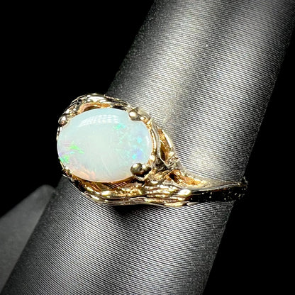 Mona | White Coober Pedy Opal Solitaire Ring in 14kt Gold