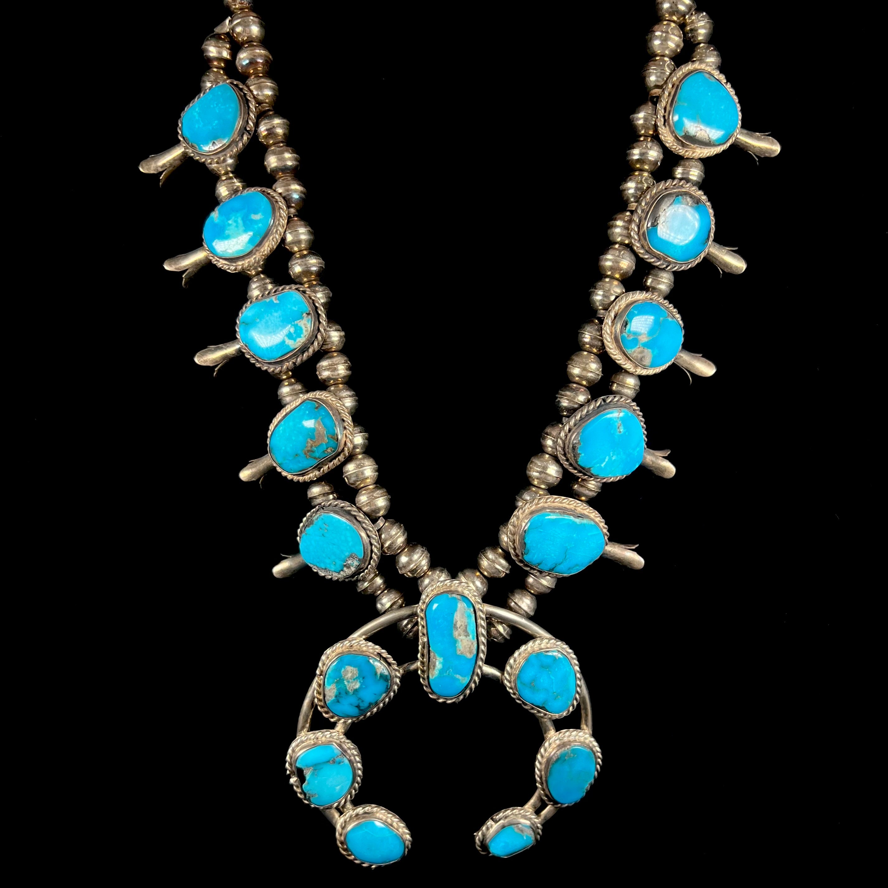 Navajo high quality Turquoise Squash Blossom Necklace #877 SIGNED