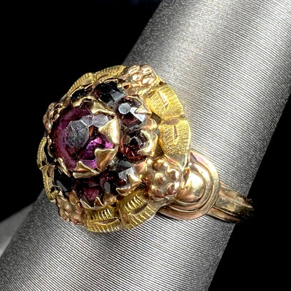 Art Nouveau Rhodolite Garnet Halo Ring in 10kt Gold | Antique, c.1920's