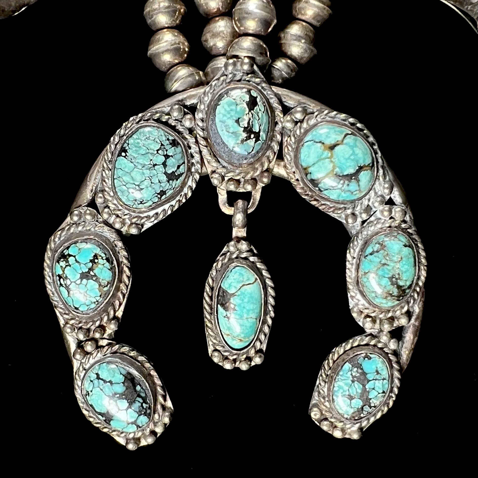 VTG deals SS & Turquoise Squash Blossom Pendant Necklace