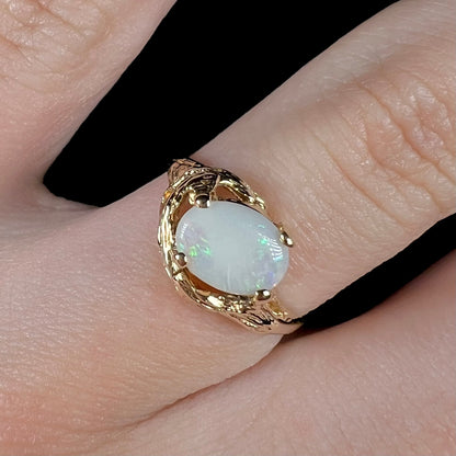 Mona | White Coober Pedy Opal Solitaire Ring in 14kt Gold