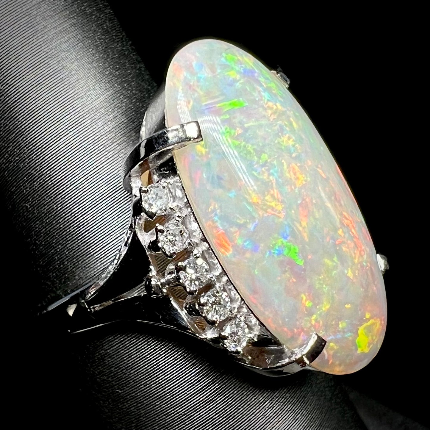 Princess Tsume | 6.44ct Coober Pedy Opal & Diamond Filigree Ring in Platinum