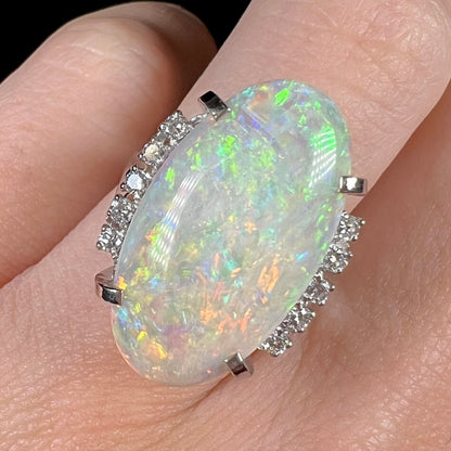 Princess Tsume | 6.44ct Coober Pedy Opal & Diamond Filigree Ring in Platinum