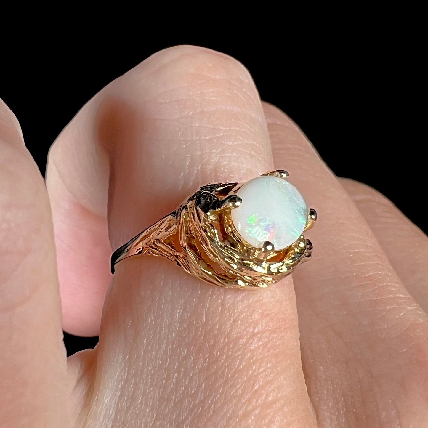 Mona | White Coober Pedy Opal Solitaire Ring in 14kt Gold