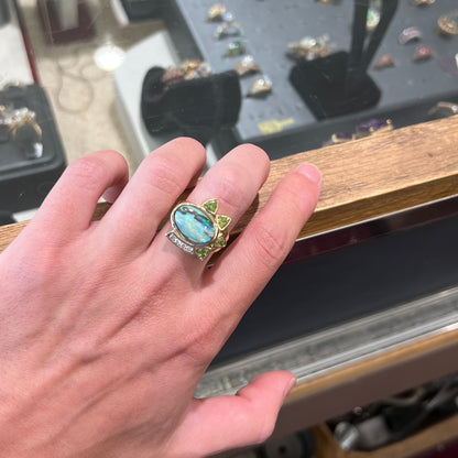 Dina | Custom Opalized Wood & Peridot Ring in 14kt Gold