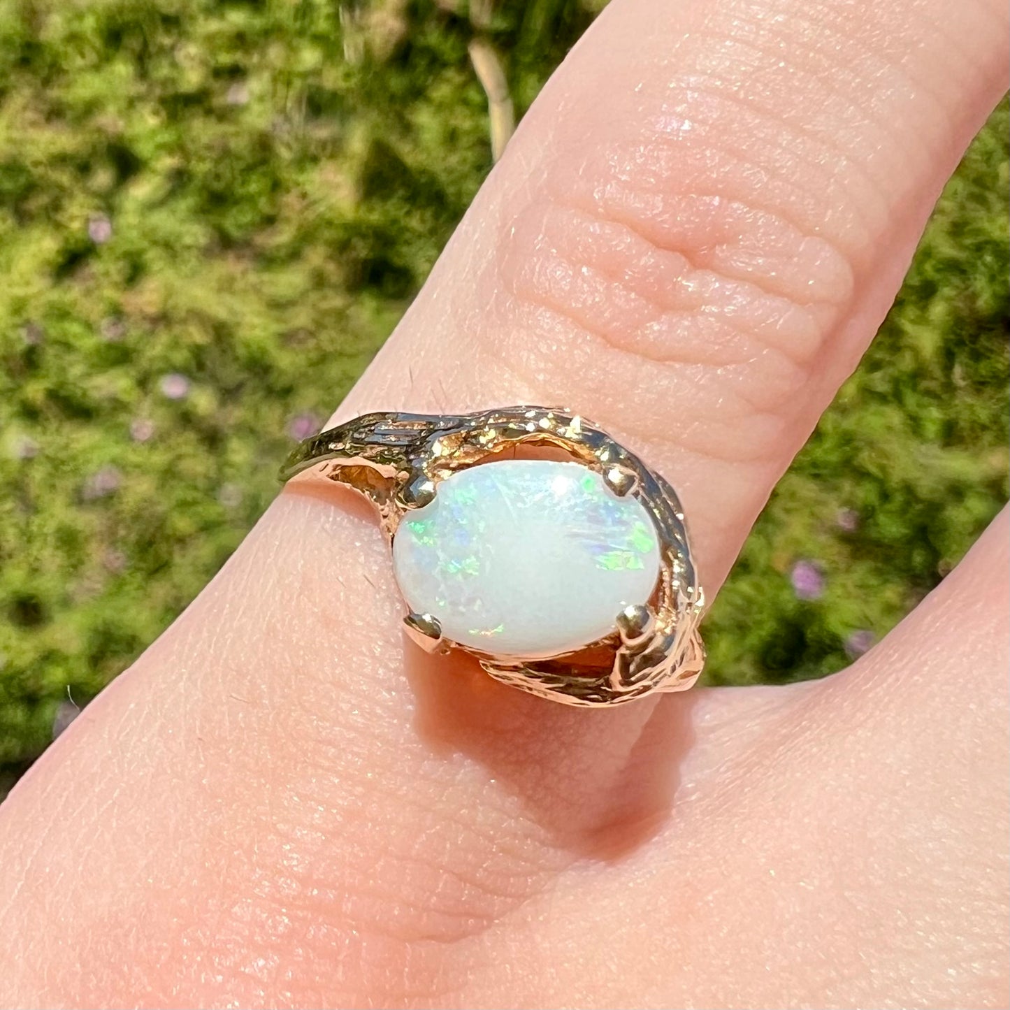 Mona | White Coober Pedy Opal Solitaire Ring in 14kt Gold