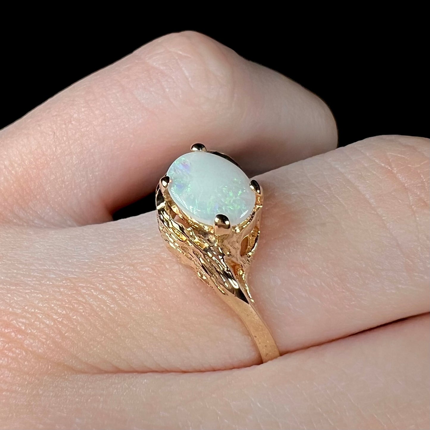 Mona | White Coober Pedy Opal Solitaire Ring in 14kt Gold