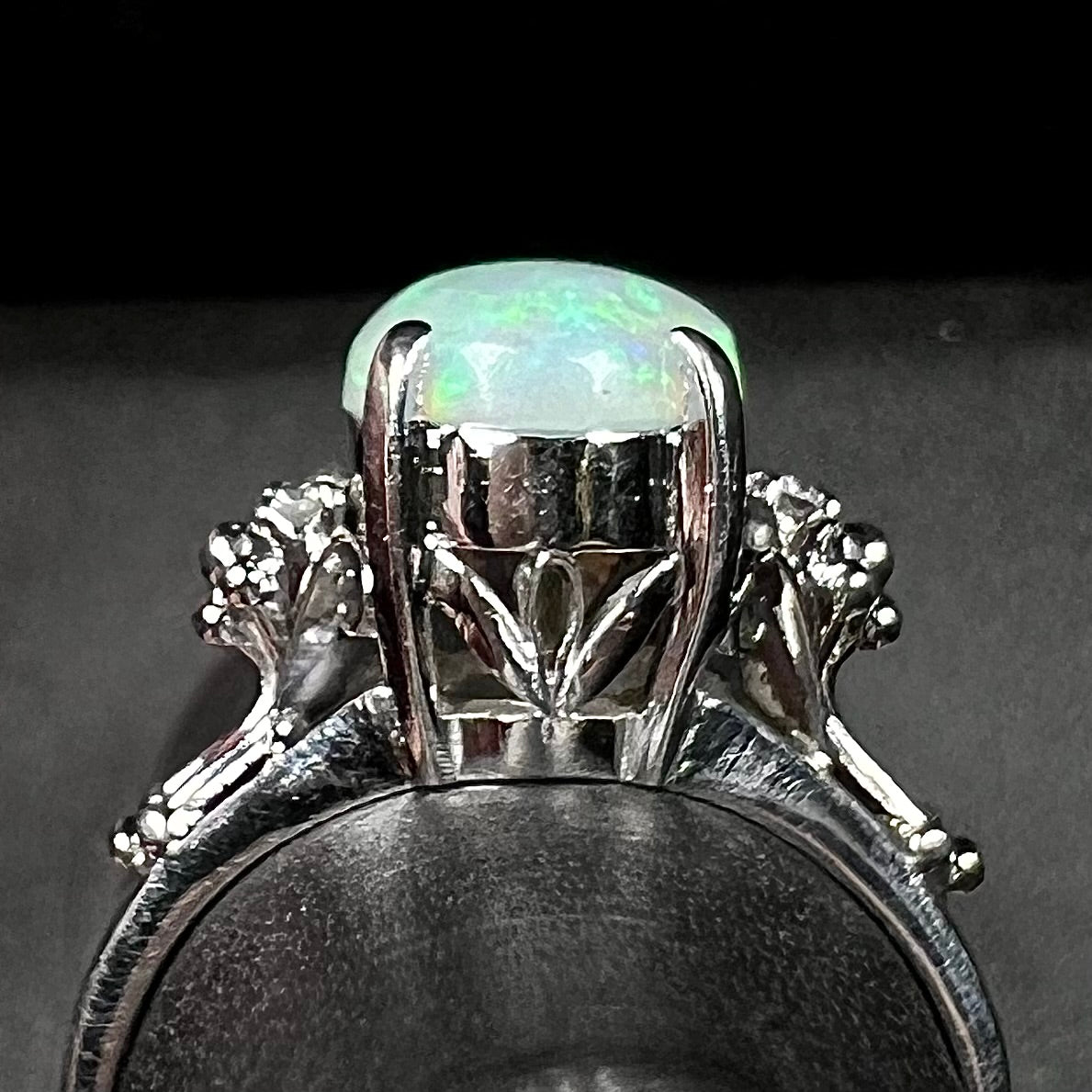 Filigree of a platinum opal ring.