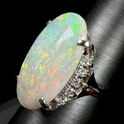 Princess Tsume | 6.44ct Coober Pedy Opal & Diamond Filigree Ring in Platinum