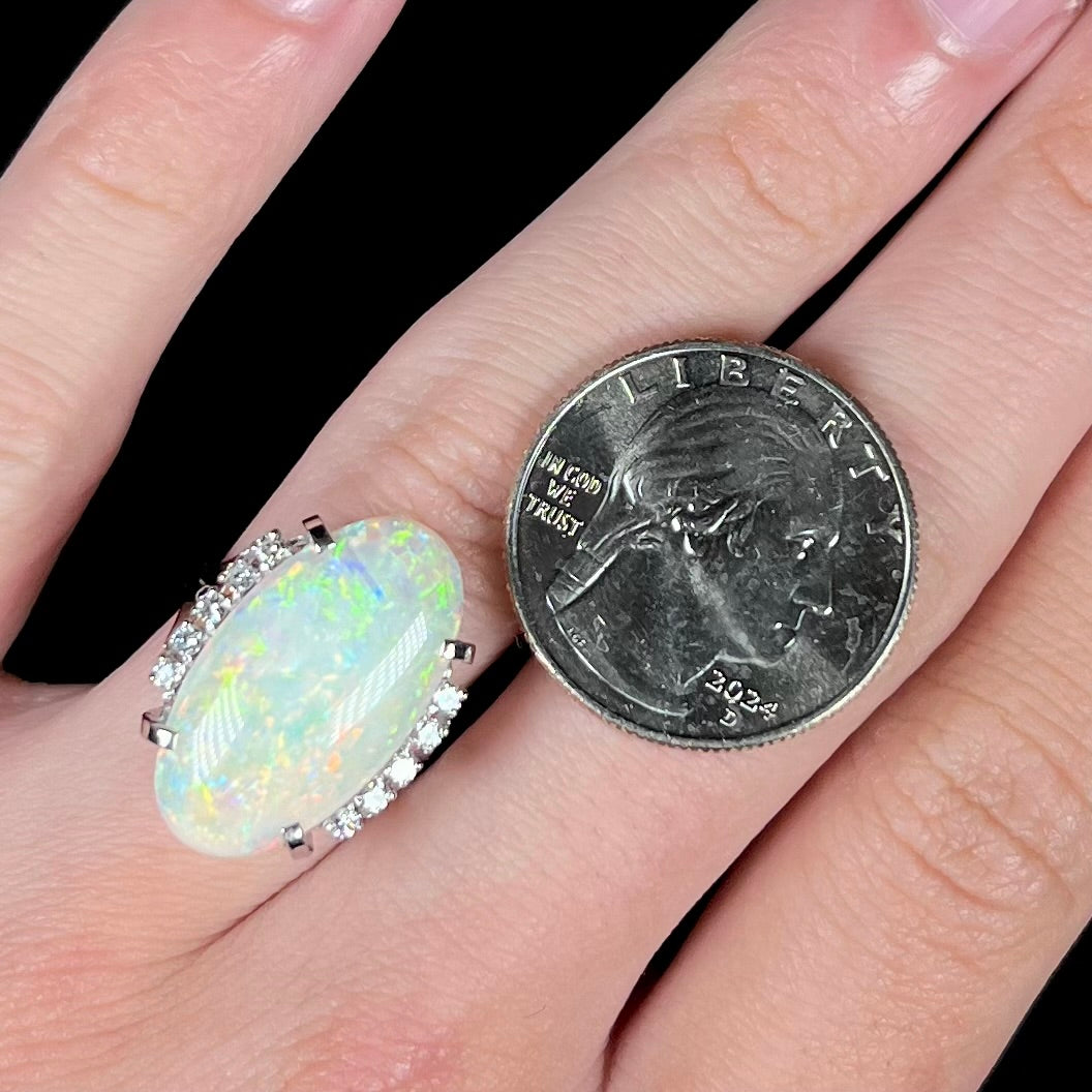 Princess Tsume | 6.44ct Coober Pedy Opal & Diamond Filigree Ring in Platinum