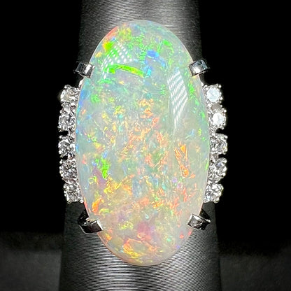 Princess Tsume | 6.44ct Coober Pedy Opal & Diamond Filigree Ring in Platinum