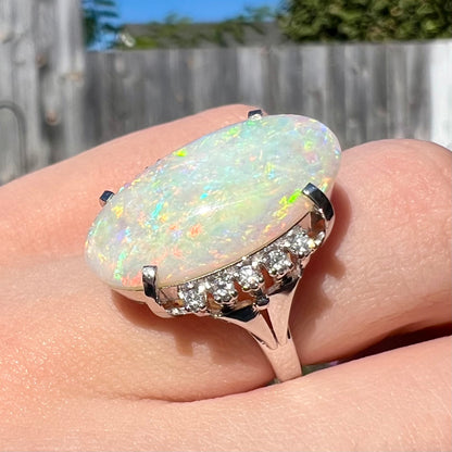 Princess Tsume | 6.44ct Coober Pedy Opal & Diamond Filigree Ring in Platinum