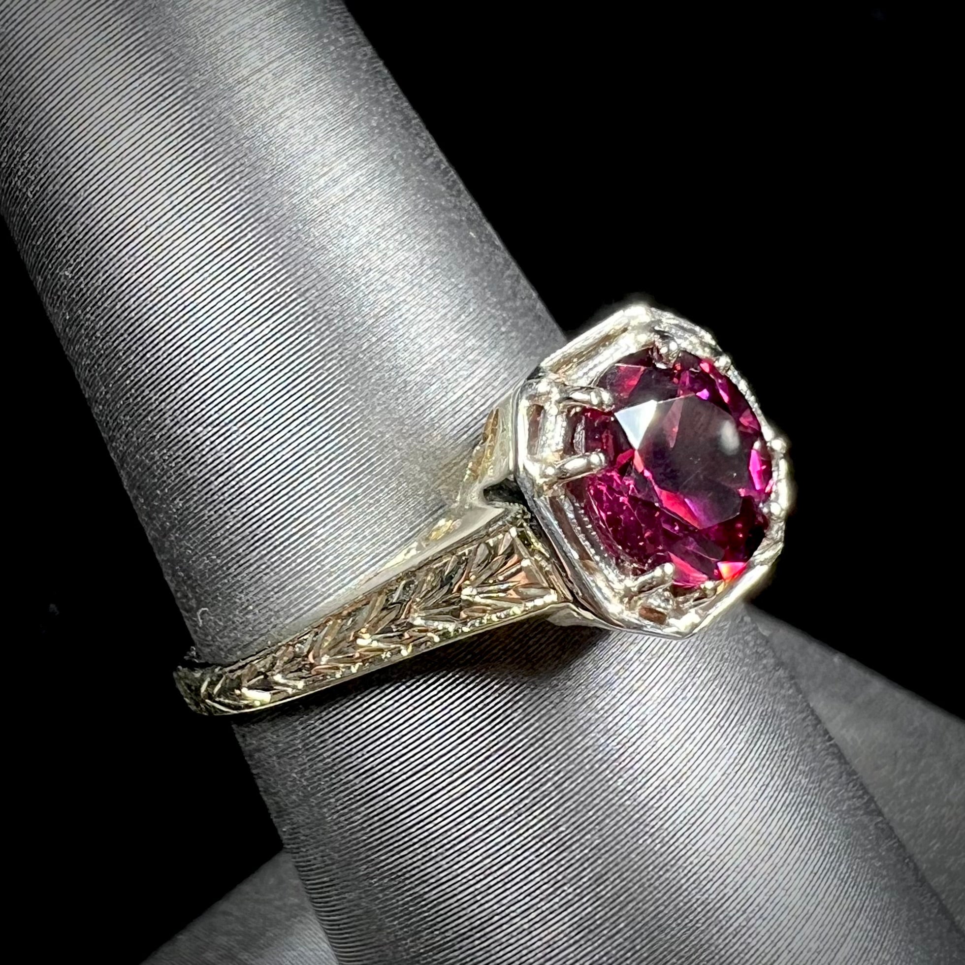 Art Deco Rhodolite Garnet Ring 14K Rose Gold Garnet Vintage Filigree Ring, Chevron Style Garnet hotsell Wedding Anniversary Ring Pear Rhodolite Ring