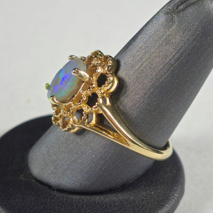 Riley | Lightning Ridge Australian Opal Filagree Flower Ring | 14kt Yellow Gold