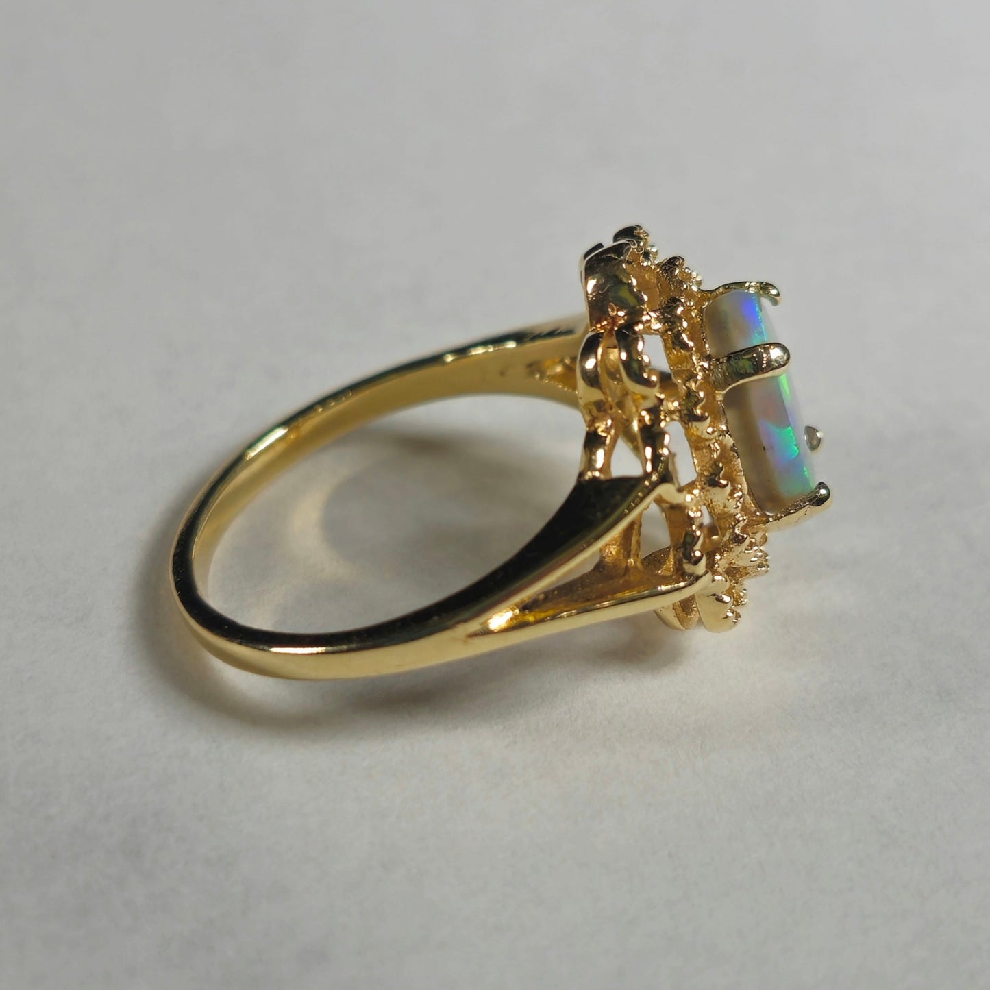 Riley | Lightning Ridge Australian Opal Filagree Flower Ring | 14kt Yellow Gold