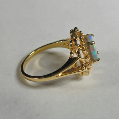 Riley | Lightning Ridge Australian Opal Filagree Flower Ring | 14kt Yellow Gold