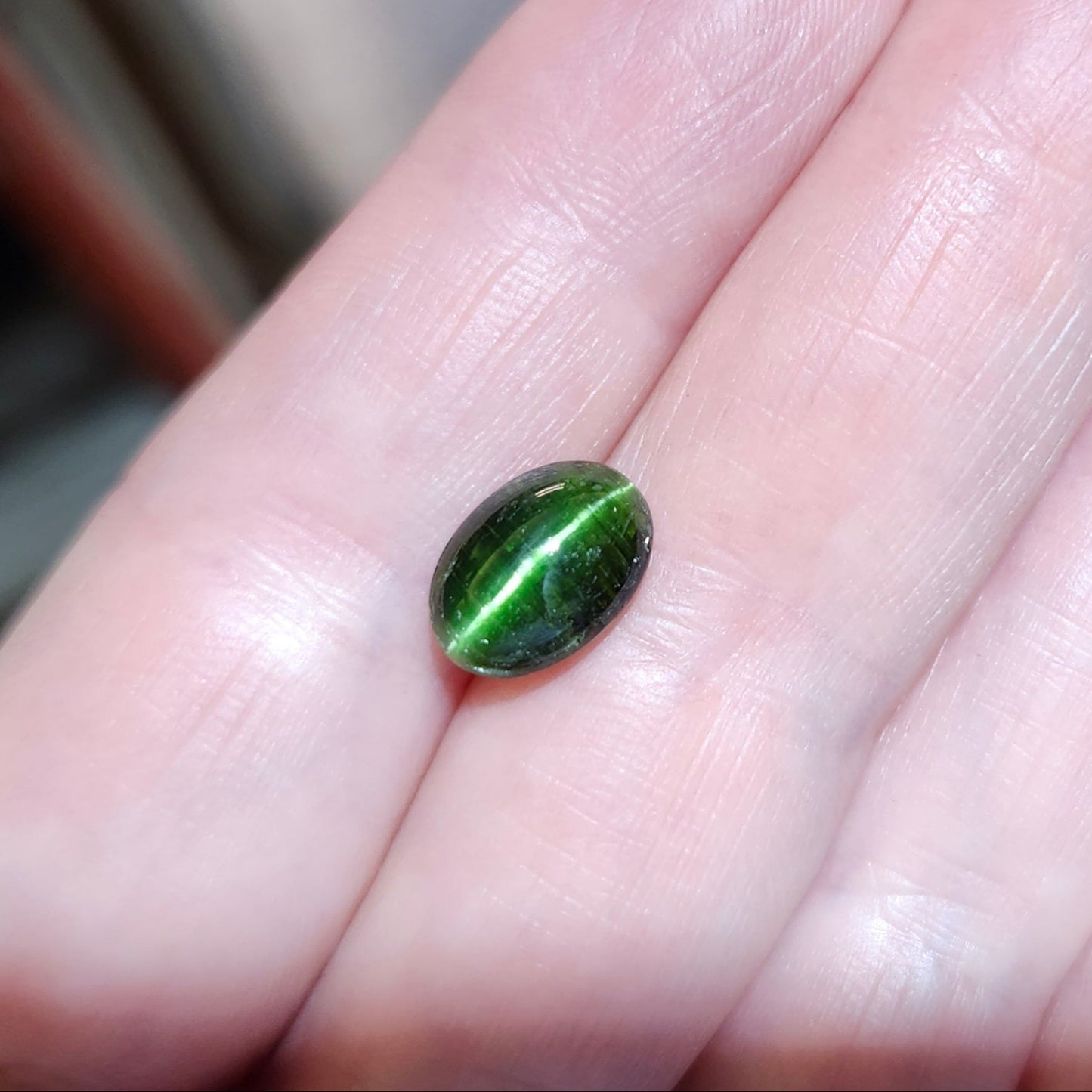 4.04ct Green Cat's Eye Tourmaline Cabochon