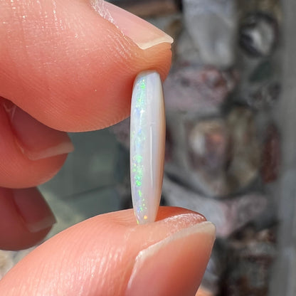 A semi-black, small flashfire opal stone from Mintabie, Australia.