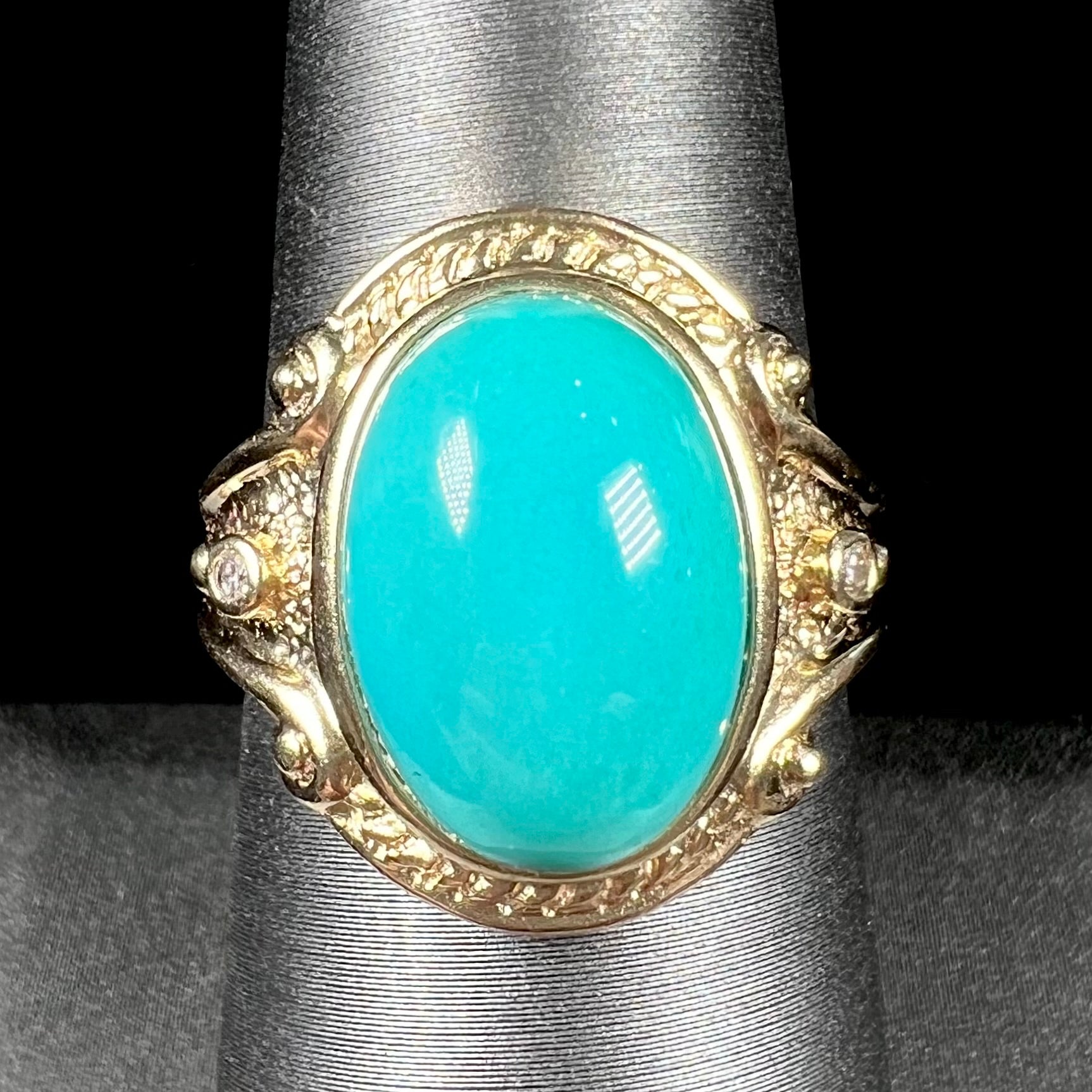 Sleeping Beauty Turquoise Classic Promise Ring Blue Turquoise Cabochon 14K Matte Finished Gold sold Wedding Ceremony Ring Valentine Proposal Ring