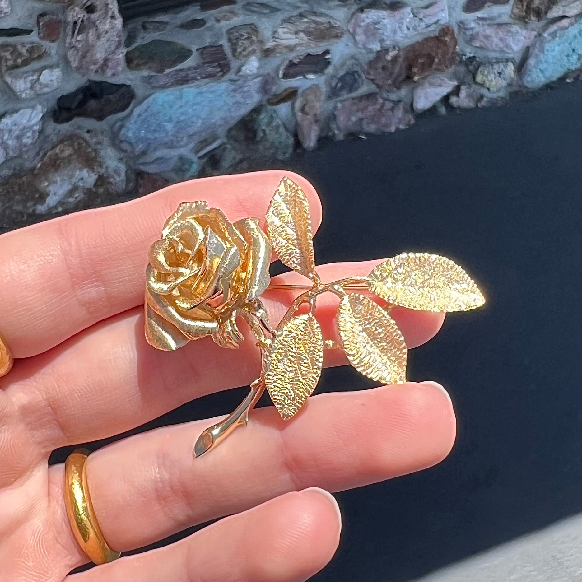 Gold rose shop pin