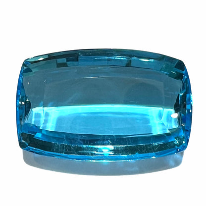 A large, loose Swiss blue topaz gemstone.