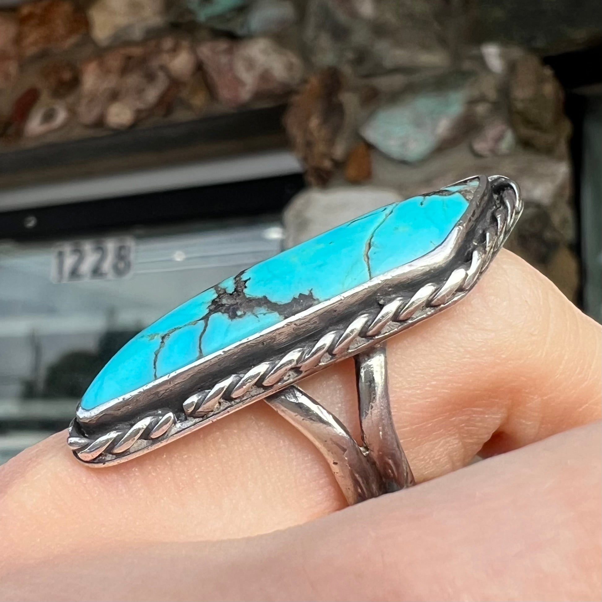 VINTAGE 1970'S STERLING SILVER TURQUOISE cheapest TALL RING SIZE 9.5