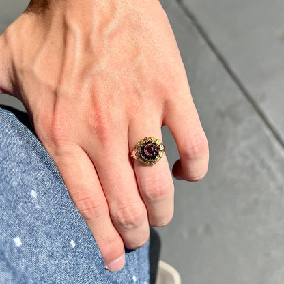 Art Nouveau Rhodolite Garnet Halo Ring in 10kt Gold | Antique, c.1920's