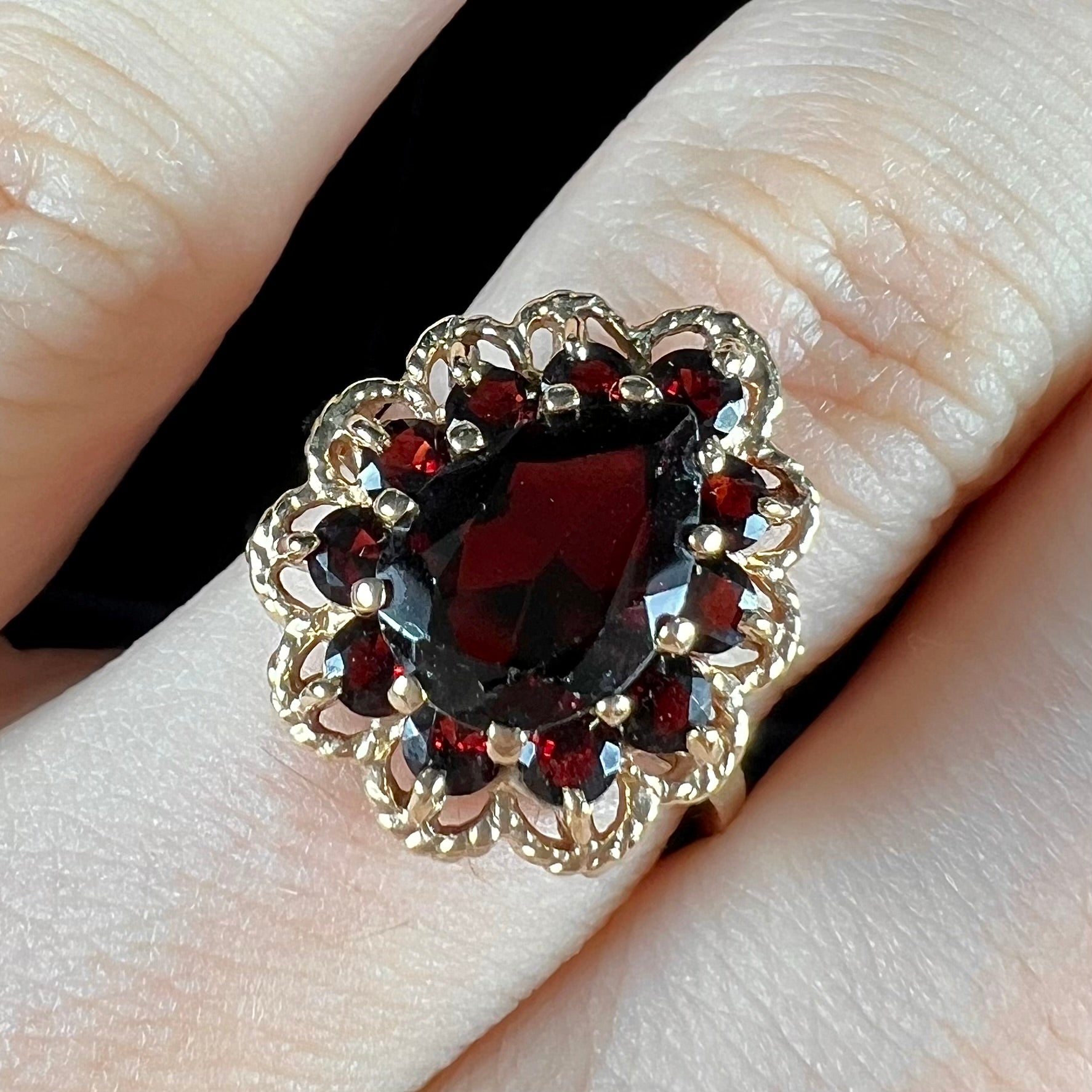 Garnet natural antique ring cheapest ,almandine at the center, signed, gold 9K, Old Bohem