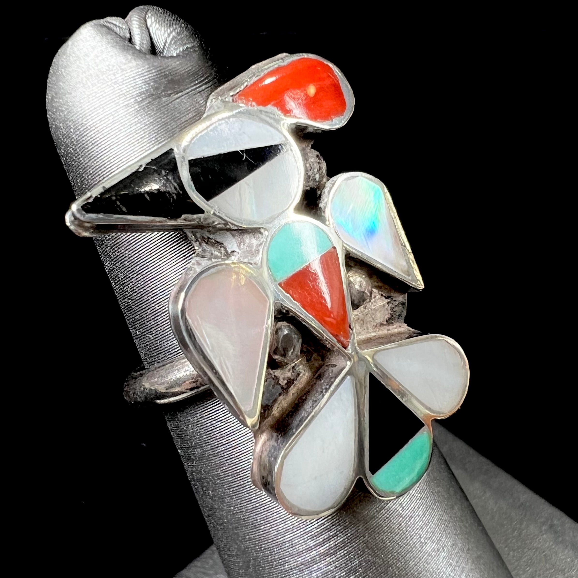 Vintage 925 store sterling silver handmade multi stone native ring