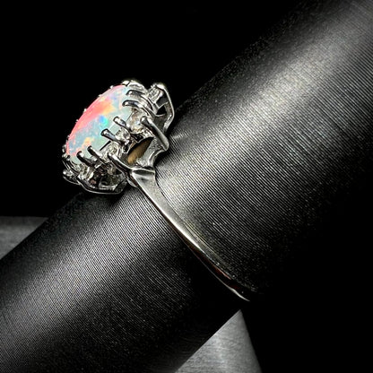 Carmen | Estate White Crystal Opal & Diamond Ring in 10kt White Gold
